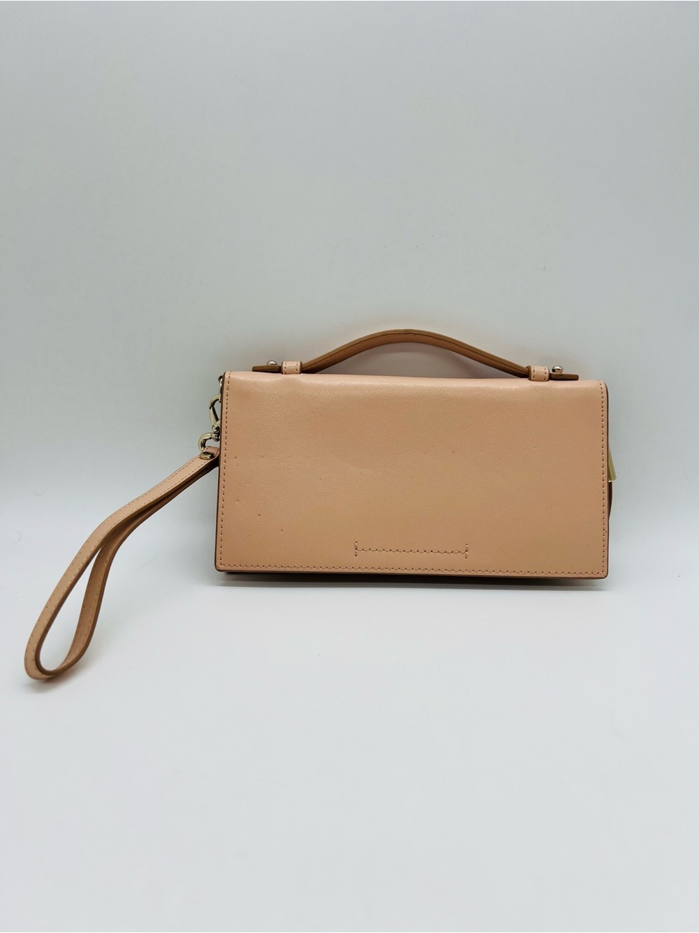 Banana Republic Beige Leather Top-Handle Wristlet Clutch Zip Around